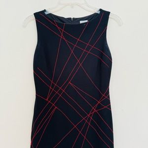 CACHE BLACK PONTE KNIT SLEEVELESS SHEATH Knee Lgth Geometric FULLY LINED DRESS 2